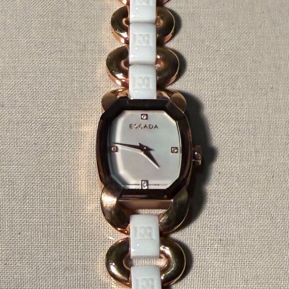 NWOT Escada Charlene Diamond Accent Rose Gold White Link Bracelet Watch - Picture 2 of 4